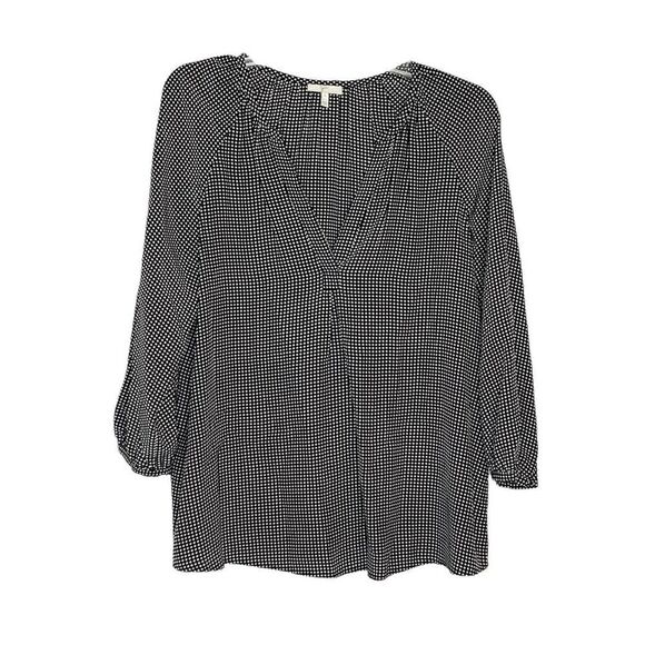 Joie Women’s 100% Silk Black White Window Pane Blouse V-Neck Pullover Size Small - Picture 1 of 8